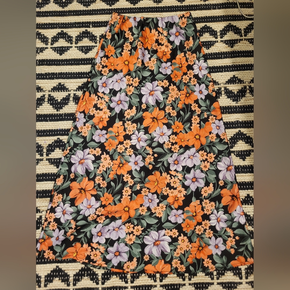 Floral Maxi Skirt with Orange and Purple Flowers